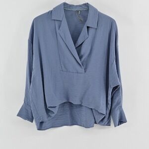 Anthropologie Dylon Long-Sleeve Wide-Placket Top Womens Size XS Blue Boho Drapey